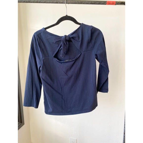 J. CREW Women's Navy Tie Back/Keyhole Back Mariner Three Quarter Sleeve Tee sz S - Picture 4 of 11